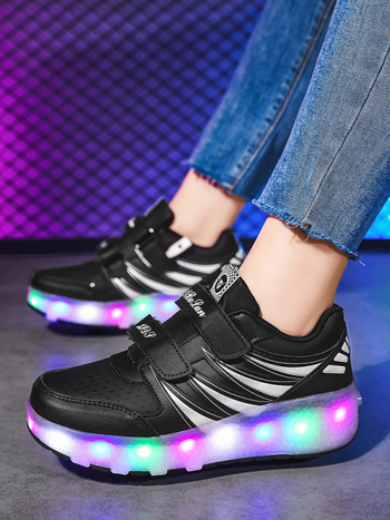 Heelys za djecu s dvostrukim kotačima, USB punjenje i osvijetljeni PU kotači