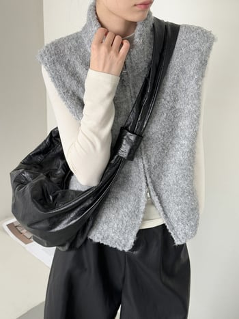 Női mellény cipzárral, koreai stílus, álló gallér, poliészter, lazán szabott