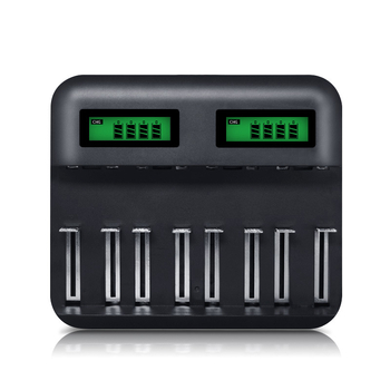 LCD višestruki punjač za baterije s 8 utora za C/D/AA/AAA — USB 2A ulaz, izlaz 1.2V 1800mA, CE potvrda