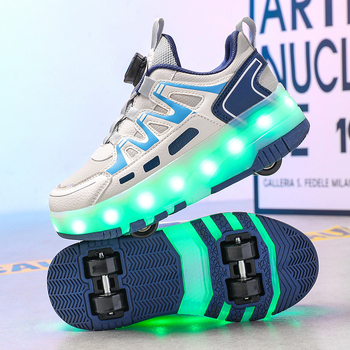 Unisex tenisice u stilu Heelys s punjivim LED svjetlima, PU četverokotačni sustav