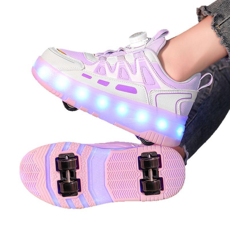 Unisex tenisice u stilu Heelys s punjivim LED svjetlima, PU četverokotačni sustav