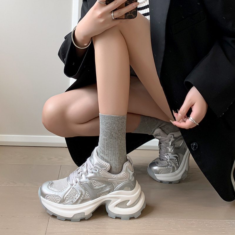 Női Dad Shoes stílusú sportcipő, hálós felsőrész, 6 cm vastag talp, lélegző, vízálló, csúszásmentes talp