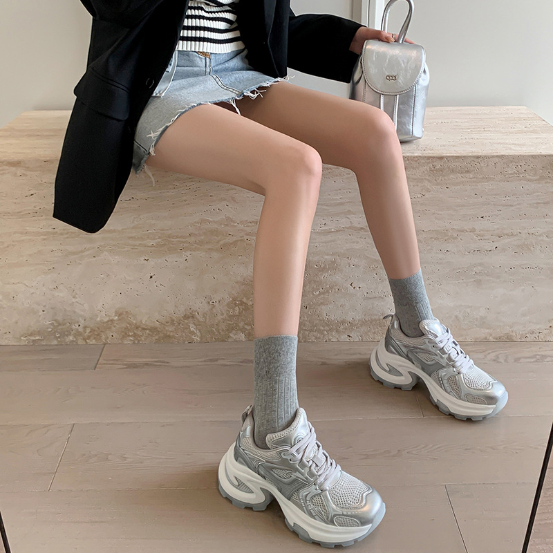 Női Dad Shoes stílusú sportcipő, hálós felsőrész, 6 cm vastag talp, lélegző, vízálló, csúszásmentes talp