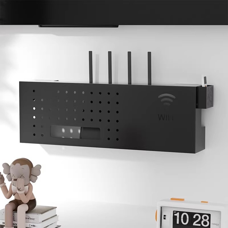 WiFi Router tároló doboz kábelkezeléssel — falra szerelt, fém, 1 réteg