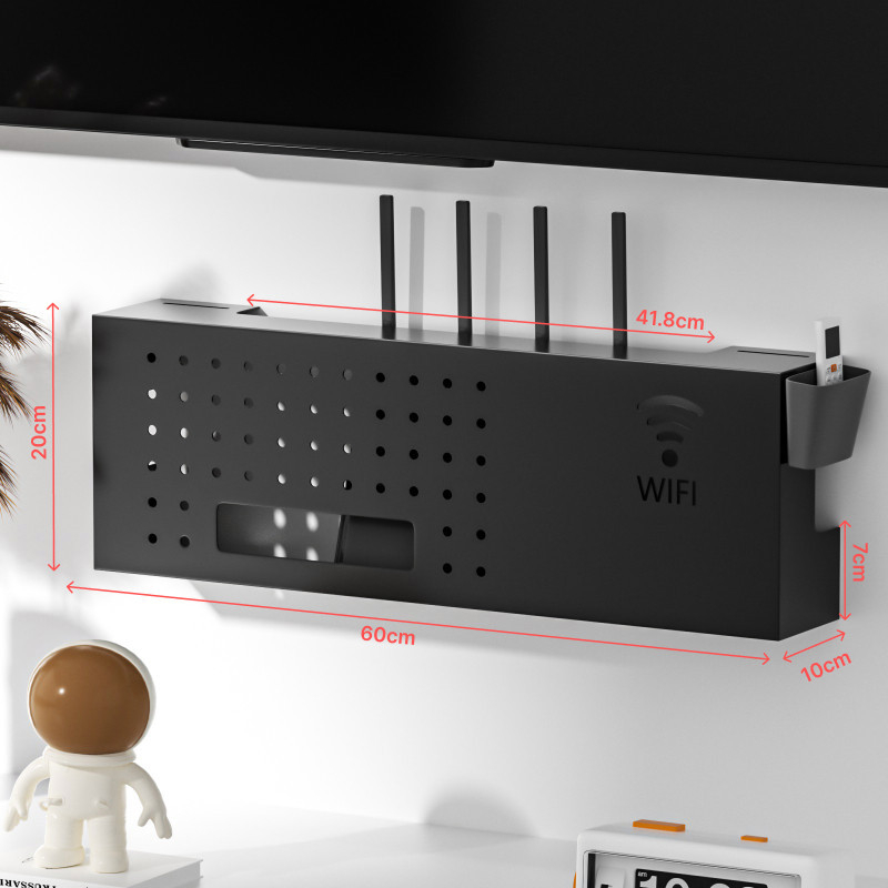 WiFi Router tároló doboz kábelkezeléssel — falra szerelt, fém, 1 réteg