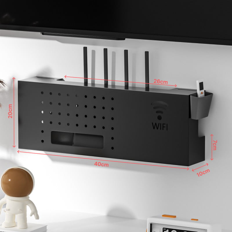 WiFi Router tároló doboz kábelkezeléssel — falra szerelt, fém, 1 réteg