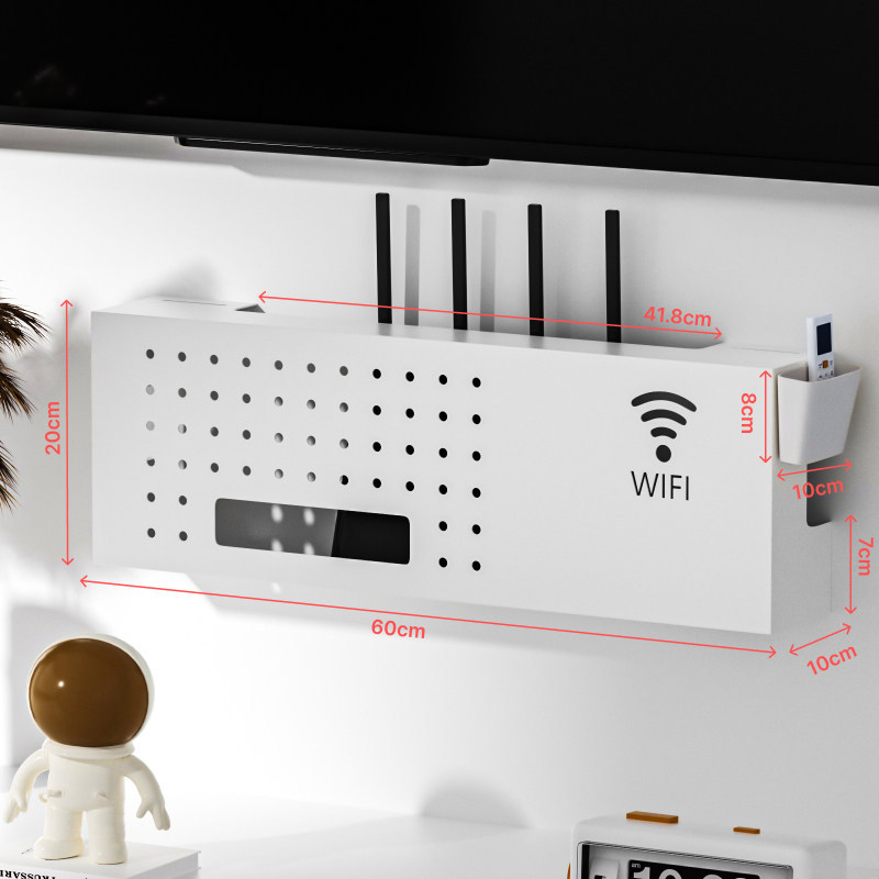 WiFi Router tároló doboz kábelkezeléssel — falra szerelt, fém, 1 réteg
