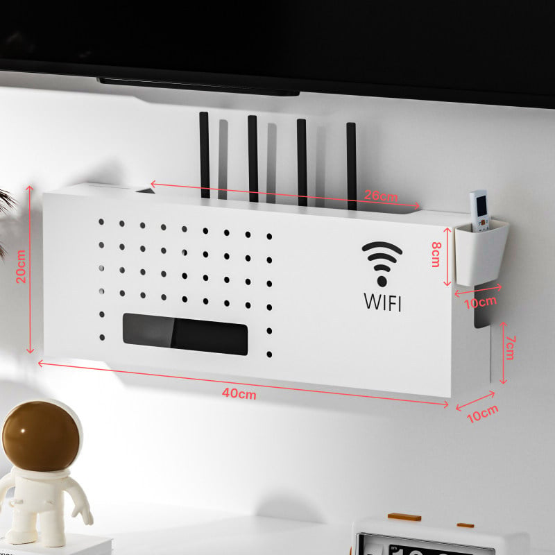 WiFi Router tároló doboz kábelkezeléssel — falra szerelt, fém, 1 réteg