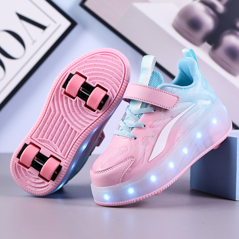 Gyerek görkorcsolya cipők PU kerekekkel, dupla soros kerékkel, univerzális illeszkedés, Funny Bear Shoes Factory márka
