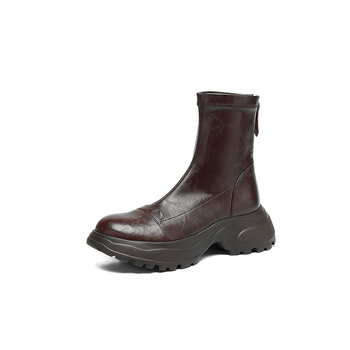 Дамски ултра-леки къси ботуши с платформа и дебела подметка, закрълен нос, ток 6–8 cm, цип