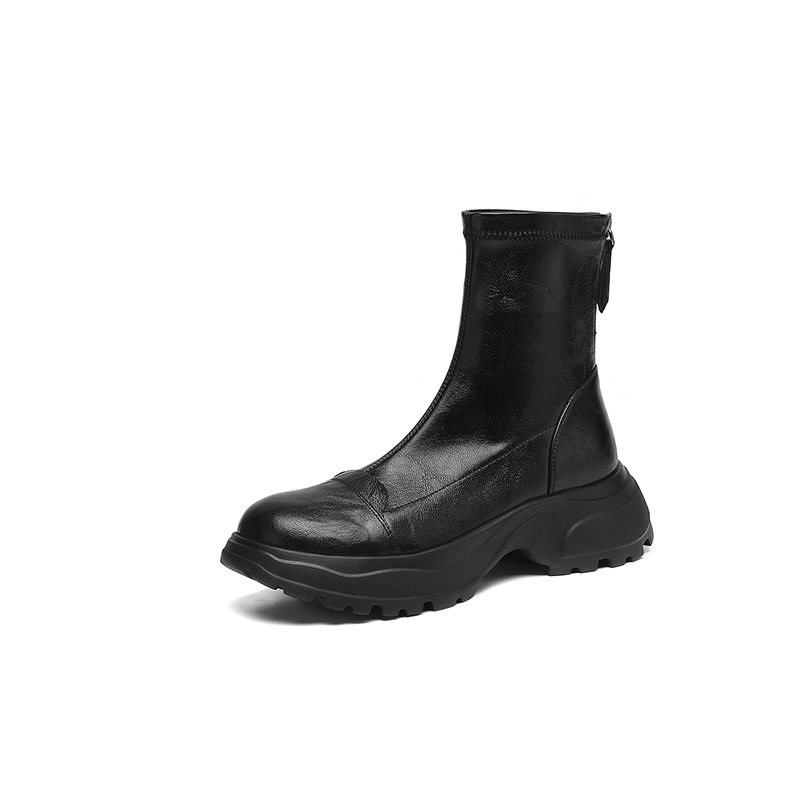 Дамски ултра-леки къси ботуши с платформа и дебела подметка, закрълен нос, ток 6–8 cm, цип