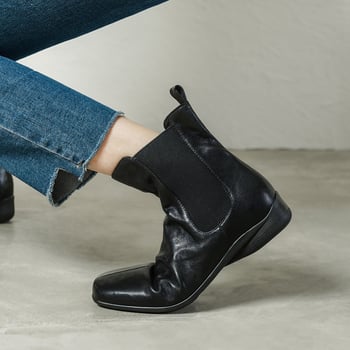 Chelsea ботуши, кожа от първи слой, подплата от свинска кожа, квадратен нос, дебел ток 3-5 cm, гумена подметка, подходящи за всички сезони