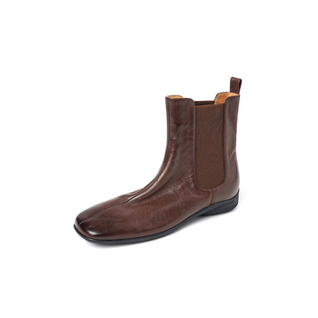 Chelsea ботуши, кожа от първи слой, подплата от свинска кожа, квадратен нос, дебел ток 3-5 cm, гумена подметка, подходящи за всички сезони
