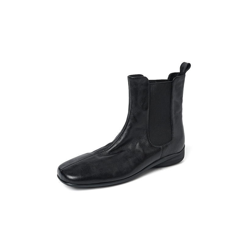 Chelsea ботуши, кожа от първи слой, подплата от свинска кожа, квадратен нос, дебел ток 3-5 cm, гумена подметка, подходящи за всички сезони