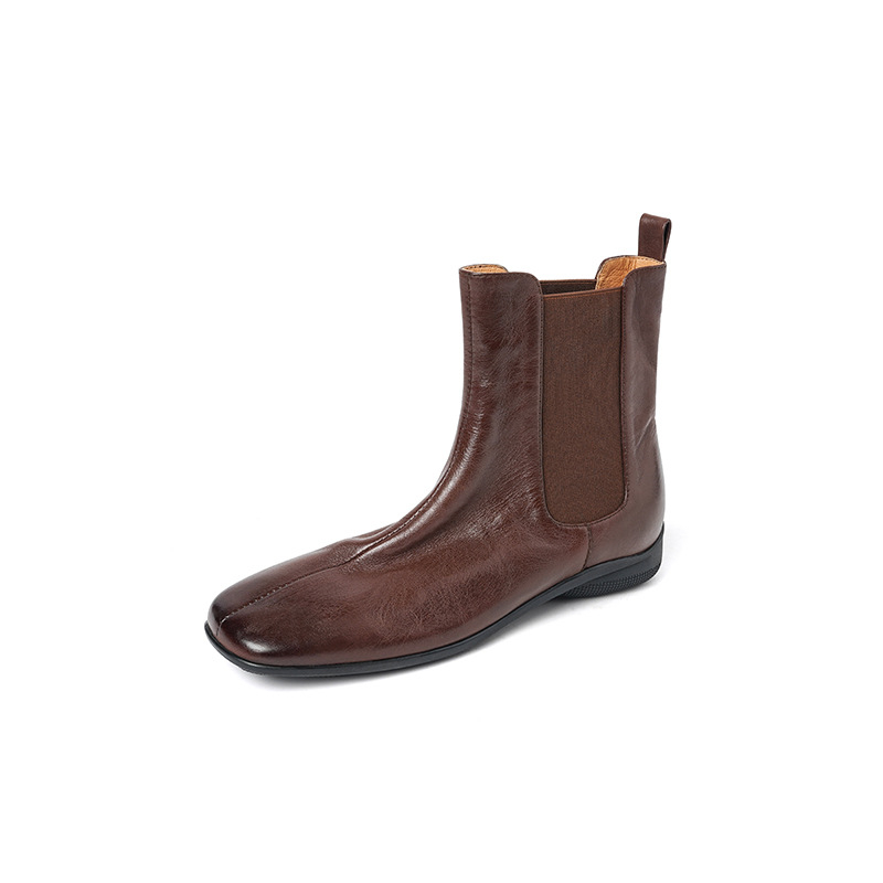 Chelsea ботуши, кожа от първи слой, подплата от свинска кожа, квадратен нос, дебел ток 3-5 cm, гумена подметка, подходящи за всички сезони