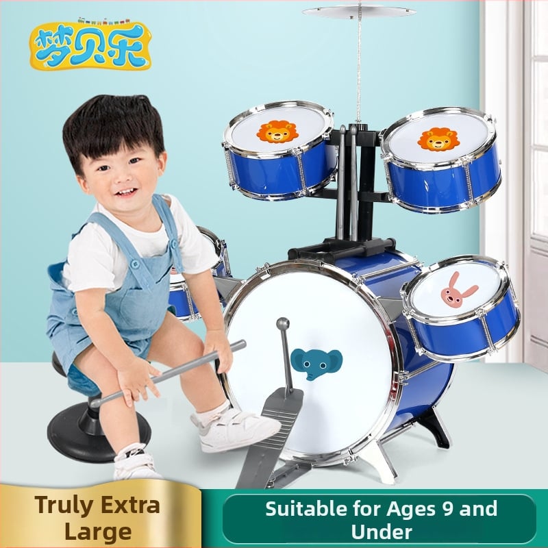 Öt dobos dobkészlet gyerekeknek – műanyagból, Mengbeile márka, fehér dobozos csomagolás, 4–6 éveseknek