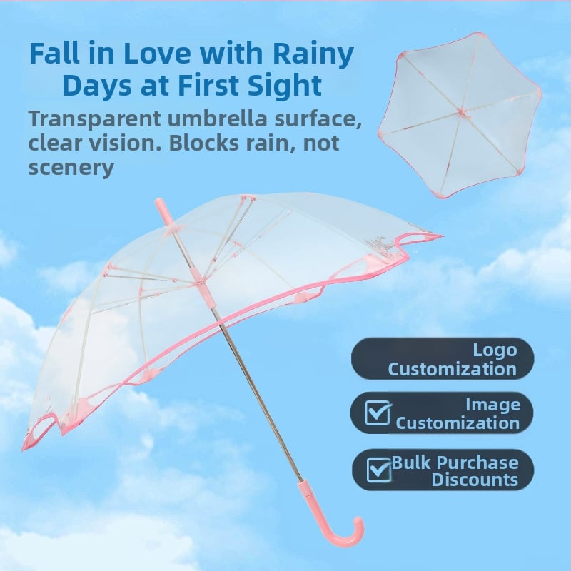 Umbrelă automată pentru copii, cadru din fibre, 6 spițe, țesătură POE transparentă