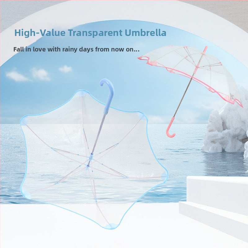 Umbrelă automată pentru copii, cadru din fibre, 6 spițe, țesătură POE transparentă