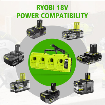 Punjač baterija za Ryobi 18V Li‑ion s USB-om, ulaz 100–240 V AC, izlaz 21 V DC 13,6 A