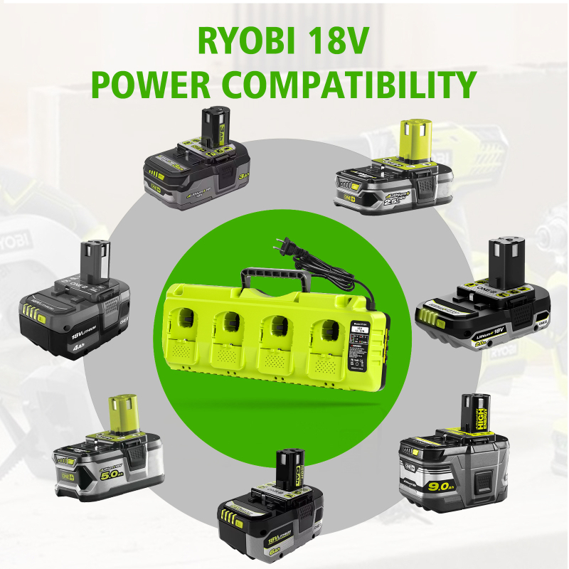 Punjač baterija za Ryobi 18V Li‑ion s USB-om, ulaz 100–240 V AC, izlaz 21 V DC 13,6 A