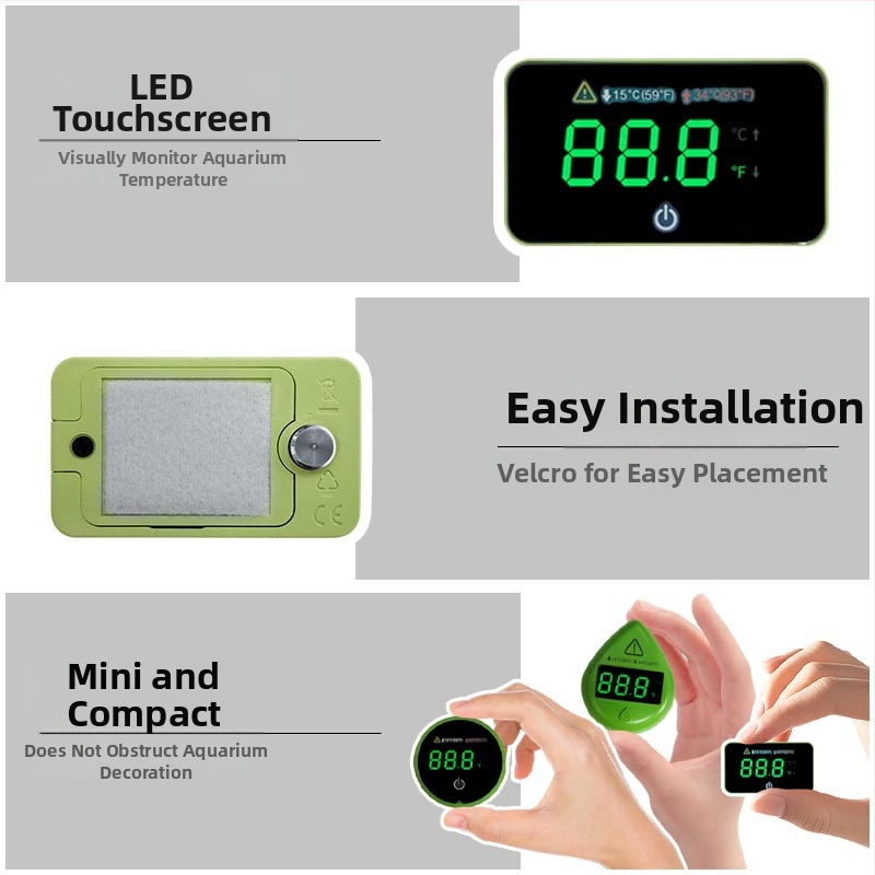 Teplomer do akvária - vysoká presnosť, mini digitálny, externý lepiaci senzor