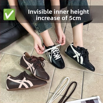 Adidași damă cu toc intern ascuns 3-5 cm, piele intoarsă, șireturi, talpă din cauciuc