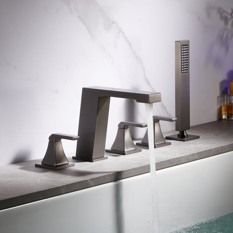 Σετ βρύσης μπάνιου από ολόχαλκο, σε στυλ περιβλήματος με πέντε οπές, διαχωρισμένος σετ για μπανιέρα-ντους, ανάμεικτης ζεστού-κρύου, 1/2 in σύνδεση