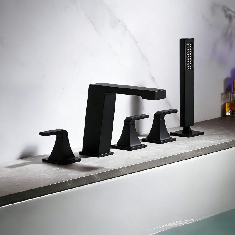 Σετ βρύσης μπάνιου από ολόχαλκο, σε στυλ περιβλήματος με πέντε οπές, διαχωρισμένος σετ για μπανιέρα-ντους, ανάμεικτης ζεστού-κρύου, 1/2 in σύνδεση