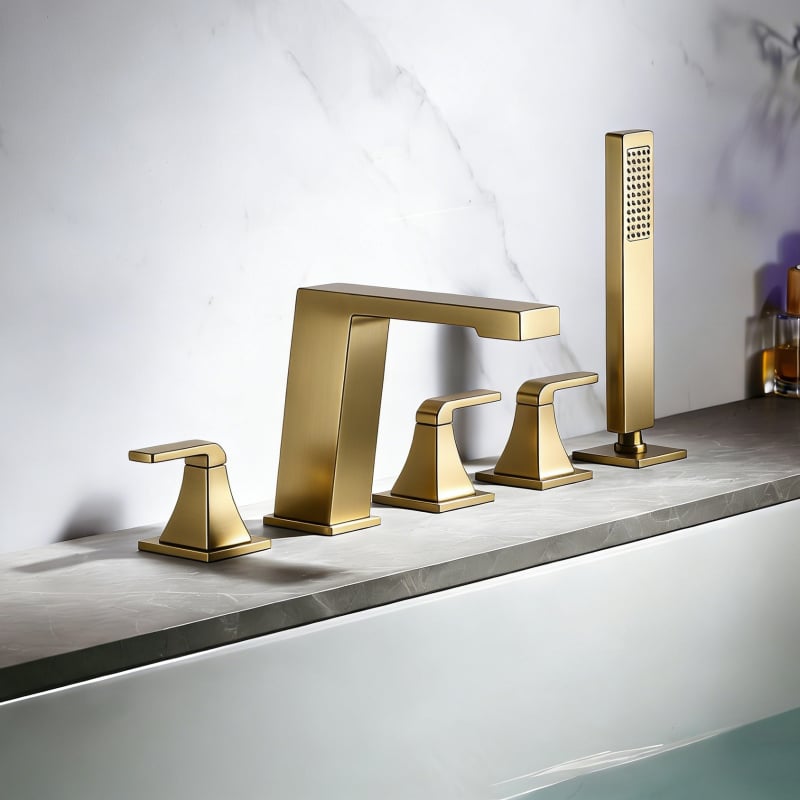 Σετ βρύσης μπάνιου από ολόχαλκο, σε στυλ περιβλήματος με πέντε οπές, διαχωρισμένος σετ για μπανιέρα-ντους, ανάμεικτης ζεστού-κρύου, 1/2 in σύνδεση