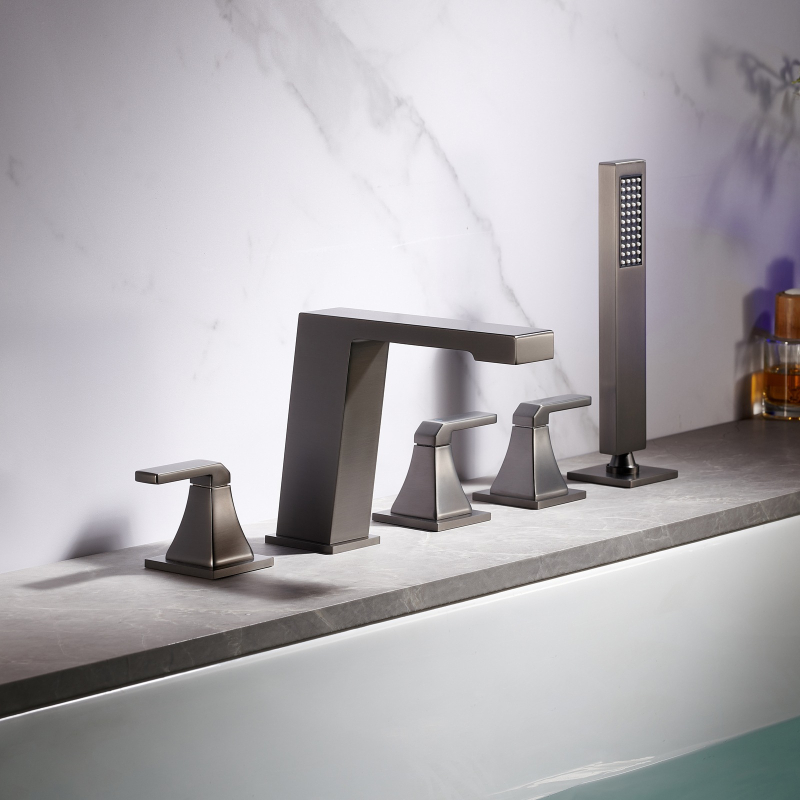 Σετ βρύσης μπάνιου από ολόχαλκο, σε στυλ περιβλήματος με πέντε οπές, διαχωρισμένος σετ για μπανιέρα-ντους, ανάμεικτης ζεστού-κρύου, 1/2 in σύνδεση