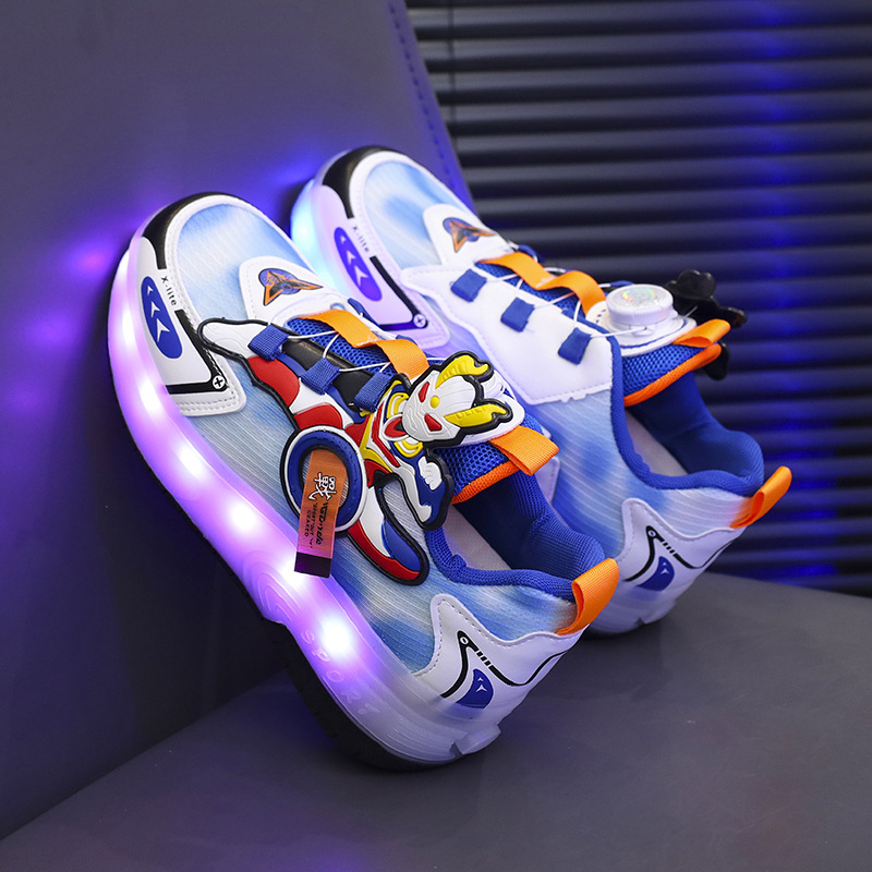 Svijetle dječje roller tenisice s punjivim LED svjetlima, PU gornji dio, PU đon, unisex, sve sezone