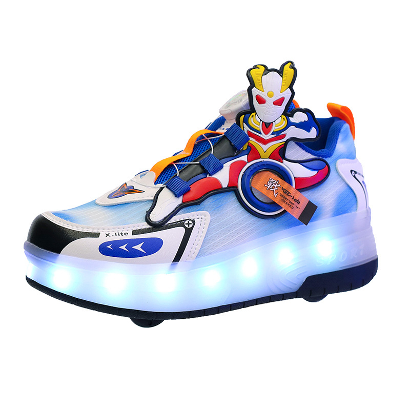 Svijetle dječje roller tenisice s punjivim LED svjetlima, PU gornji dio, PU đon, unisex, sve sezone