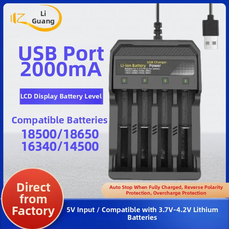 Četveroslotni USB punjač za 18650 Li-ion baterije, pametni punjač, ulaz 5V, izlaz 4.2V 2A, RoHS