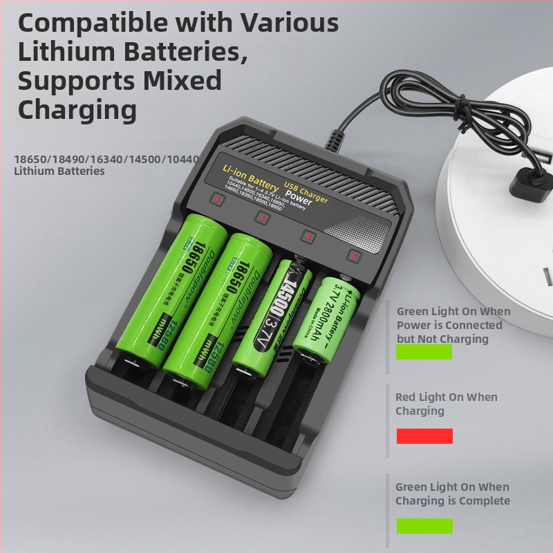 Četveroslotni USB punjač za 18650 Li-ion baterije, pametni punjač, ulaz 5V, izlaz 4.2V 2A, RoHS