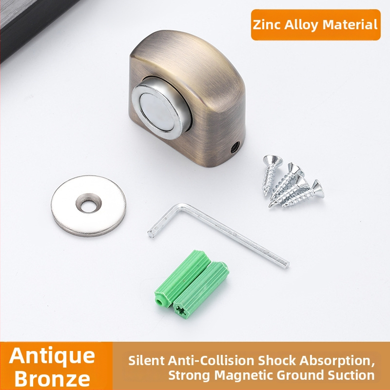 Stop ușă cu prindere pe podea, din aliaj de zinc, magnet, anti-coliziune, silențios și discret, montaj pe podea, pentru baie sau dormitor de hotel