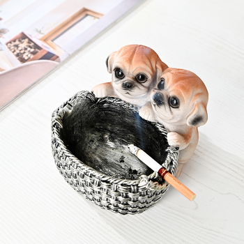 Scrumieră din rășină, design drăguț cu un cuplu de câini pentru casă și birou, cu spațiu de depozitare