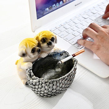 Scrumieră din rășină, design drăguț cu un cuplu de câini pentru casă și birou, cu spațiu de depozitare