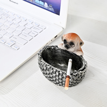 Scrumieră din rășină, design drăguț cu un cuplu de câini pentru casă și birou, cu spațiu de depozitare