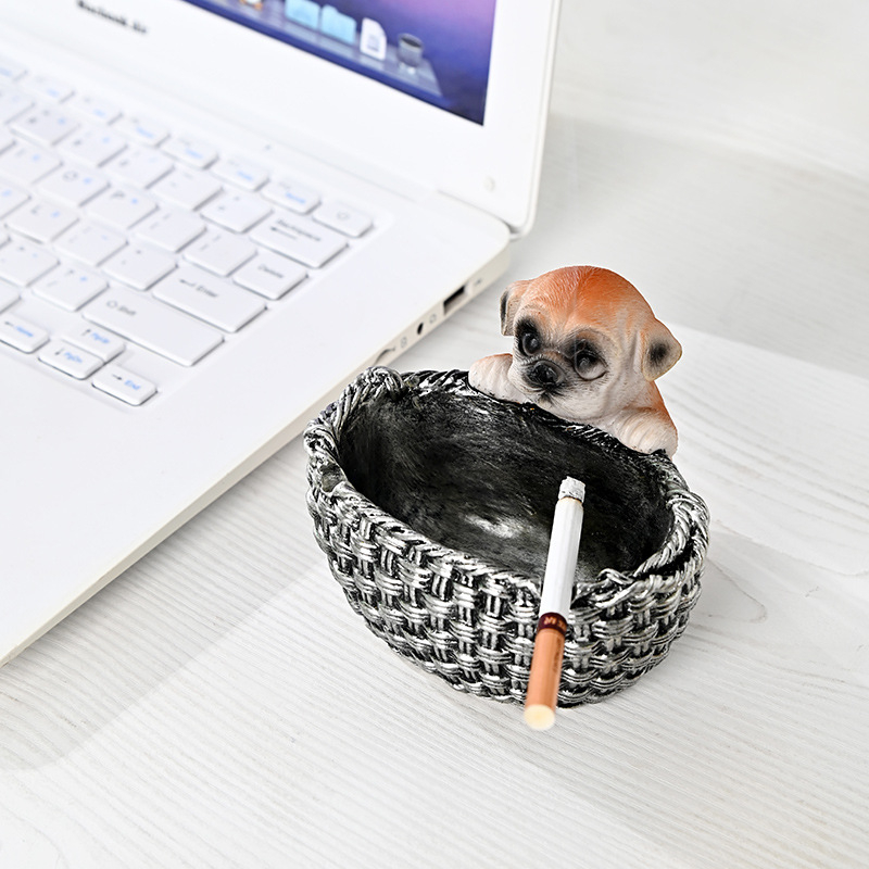 Scrumieră din rășină, design drăguț cu un cuplu de câini pentru casă și birou, cu spațiu de depozitare