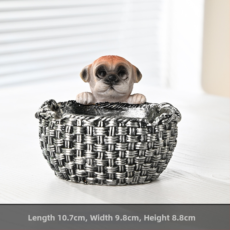 Scrumieră din rășină, design drăguț cu un cuplu de câini pentru casă și birou, cu spațiu de depozitare