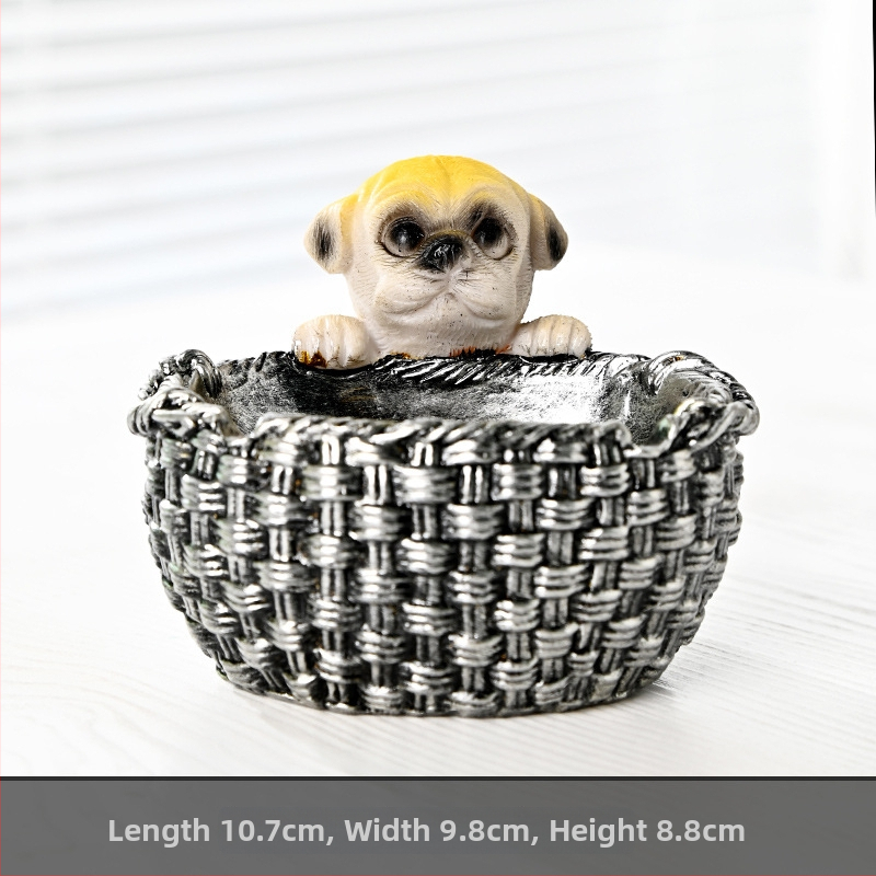 Scrumieră din rășină, design drăguț cu un cuplu de câini pentru casă și birou, cu spațiu de depozitare