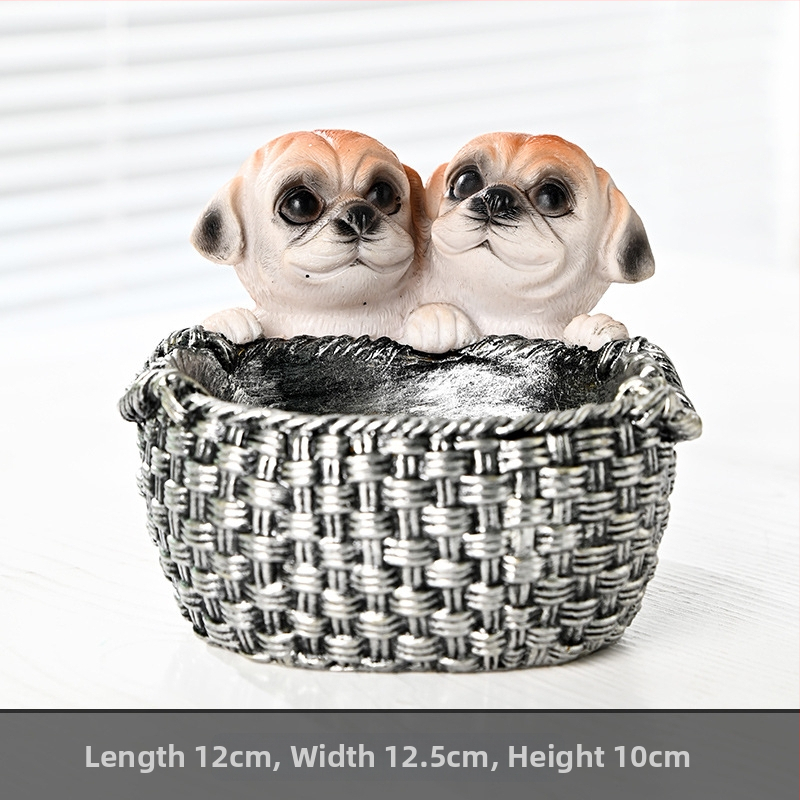 Scrumieră din rășină, design drăguț cu un cuplu de câini pentru casă și birou, cu spațiu de depozitare