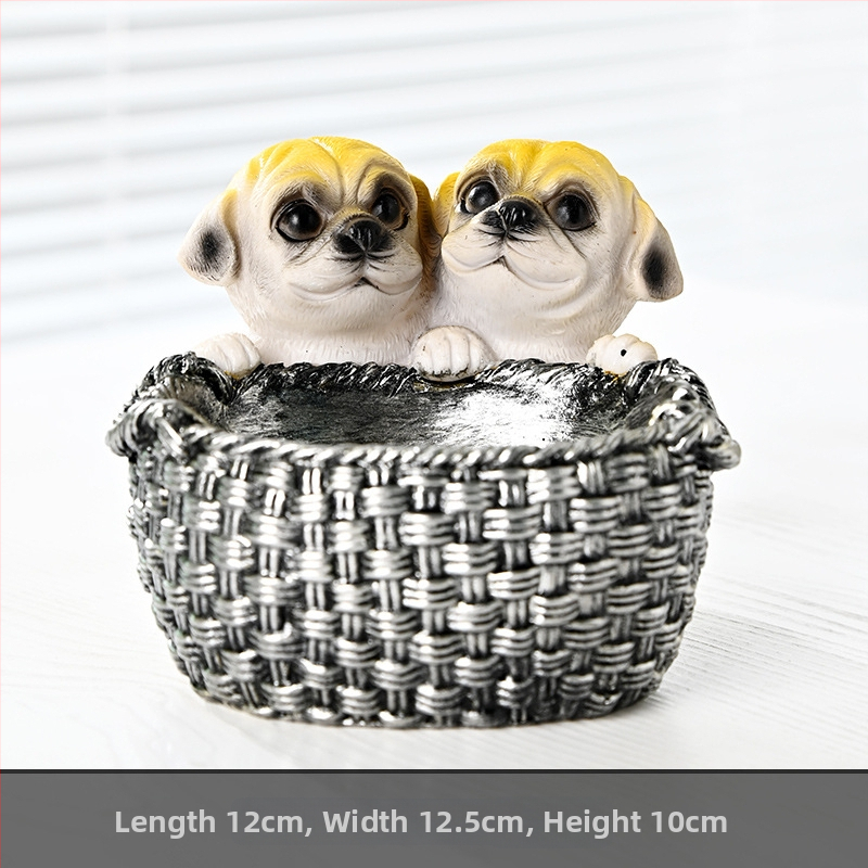 Scrumieră din rășină, design drăguț cu un cuplu de câini pentru casă și birou, cu spațiu de depozitare