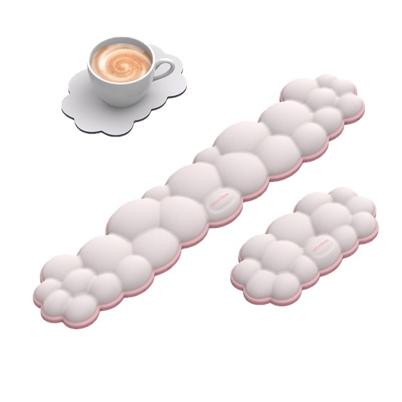 Μαξιλάρι καρπού για ποντίκι – αφρός μνήμης, διπλής όψης, αντιολισθητικό, σετ τριών τεμαχίων με βάση ποτηριού