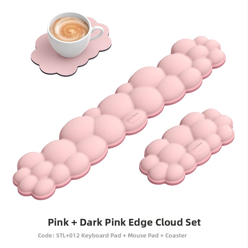 Μαξιλάρι καρπού για ποντίκι – αφρός μνήμης, διπλής όψης, αντιολισθητικό, σετ τριών τεμαχίων με βάση ποτηριού