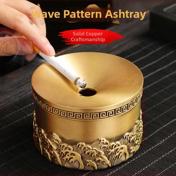 Cenușar din alamă cu capac, anti-împrăștiare cenușă, design simplu, lux ușor, imprimare logo disponibil