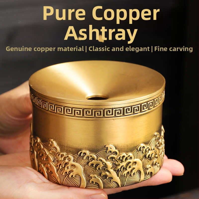 Cenușar din alamă cu capac, anti-împrăștiare cenușă, design simplu, lux ușor, imprimare logo disponibil