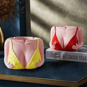 Cenușar din beton, design bikini, personalizabil cu imprimare de logo, decorativ și cu spațiu de depozitare.