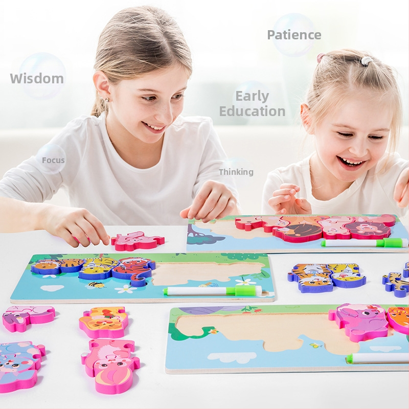 Puzzle 3D din lemn pentru copii de 4-6 ani, cu teme de dinozauri și animale, dificultate elementară, personalizare logo OEM.