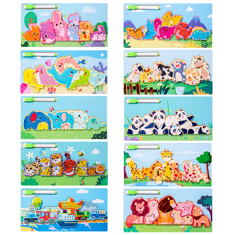 Puzzle 3D din lemn pentru copii de 4-6 ani, cu teme de dinozauri și animale, dificultate elementară, personalizare logo OEM.